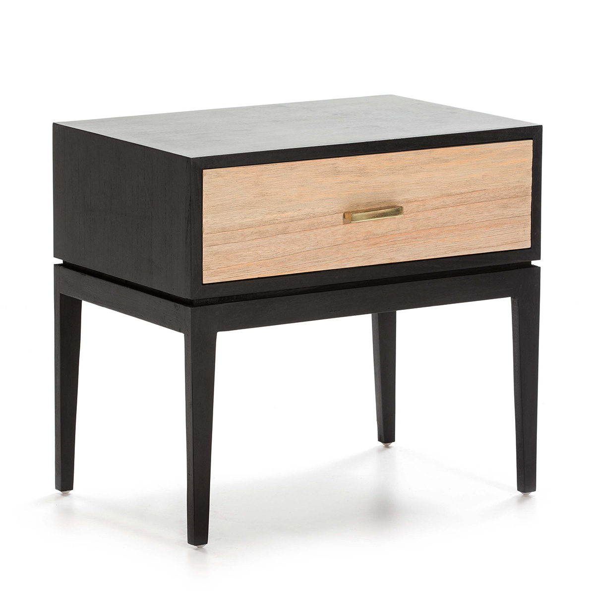 Mesita de Noche 60x40x55 Madera Negro/Natural con Pátina Gris