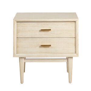 Mesita de Noche 60x40x60 Madera de Cedro/Metal -- Blanco Velado/Dorado