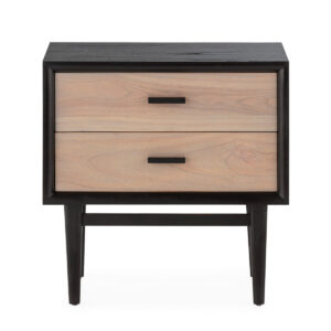 Mesita de Noche 60x40x60 Madera de Cedro/Metal -- Negro/Natural con Pátina Gris/Negro