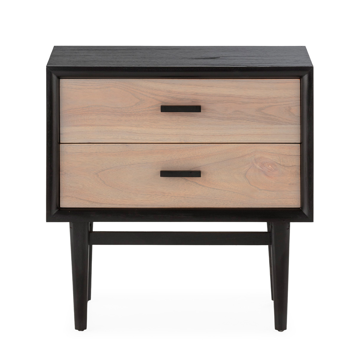 Mesita de Noche 60x40x60 Madera de Cedro/Metal -- Negro/Natural con Pátina Gris/Negro