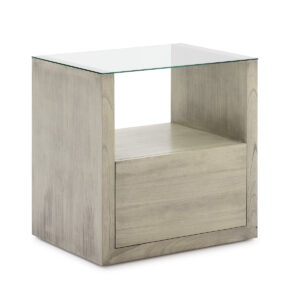 Mesita de Noche 60x45x60 Cristal/Madera Gris Velado