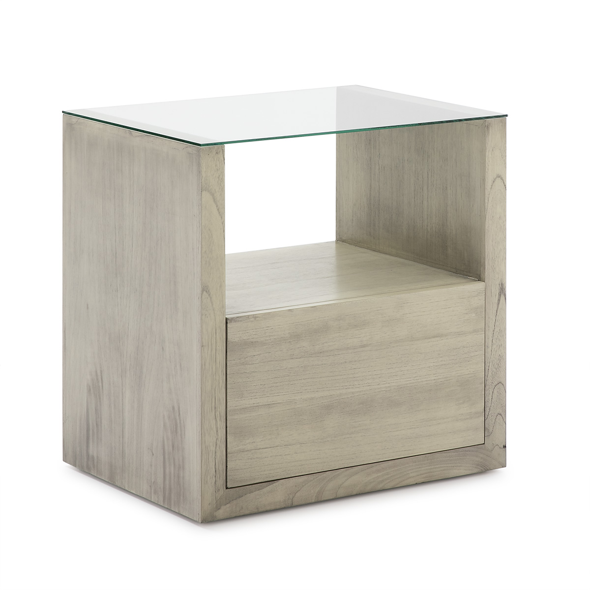 Mesita de Noche 60x45x60 Cristal/Madera Gris Velado