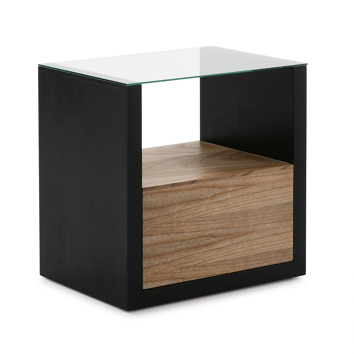 Mesita de Noche 60x45x60 Cristal/Madera Negro/Natural Velado