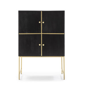 Mueble Bar 100x50x151 Madera Negro/Metal Dorado