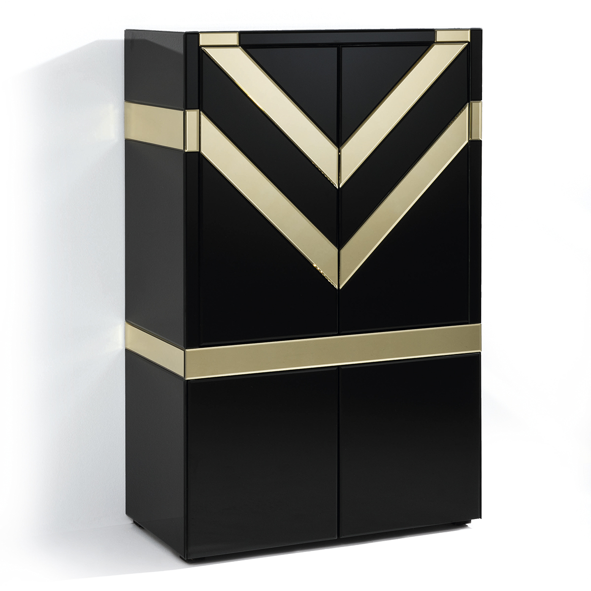 Mueble Bar 88x45x140 Cristal Negro/Espejo Dorado