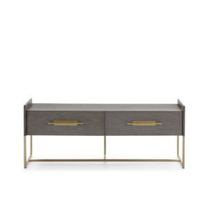 Mueble TV 140x45x55 Madera Gris/Metal Dorado