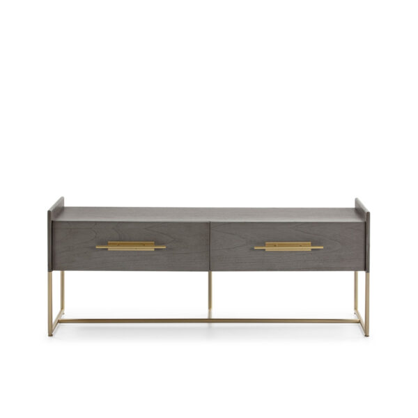 Mueble TV 140x45x55 Madera Gris/Metal Dorado