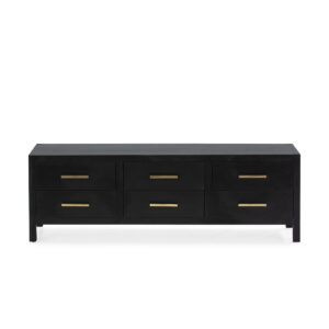 Mueble TV 150x40x50 Madera de Cedro/Metal Negro/Dorado