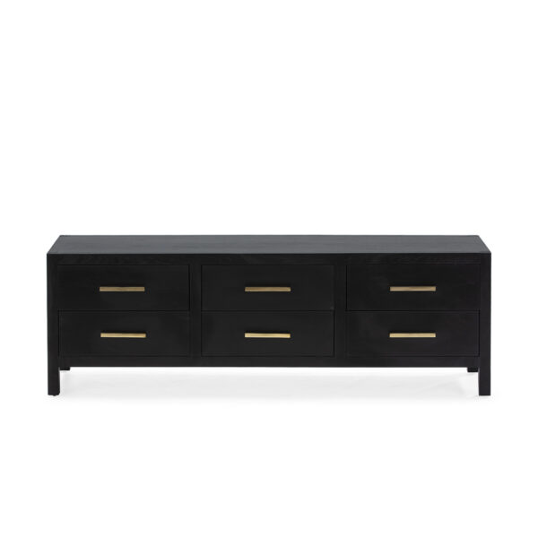 Mueble TV 150x40x50 Madera de Cedro/Metal Negro/Dorado