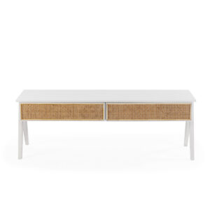 Mueble TV 150x45x52 Madera de Cedro/Ratán Blanco/Natural