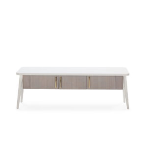 Mueble TV 150x50x51 Madera Blanco/Natural con Pátina Gris