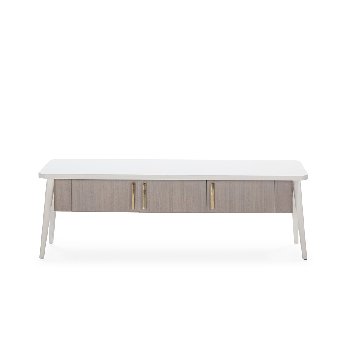 Mueble TV 150x50x51 Madera Blanco/Natural con Pátina Gris