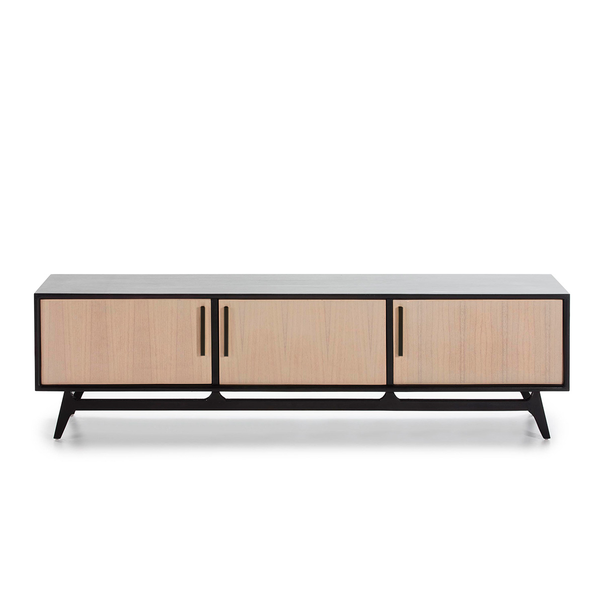 Mueble TV 160x40x45 Madera de Cedro/Metal -- Negro/Natural con Pátina Gris