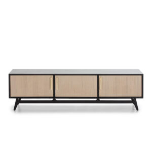 Mueble TV 160x40x45 Madera Negro/Natural con Pátina Gris