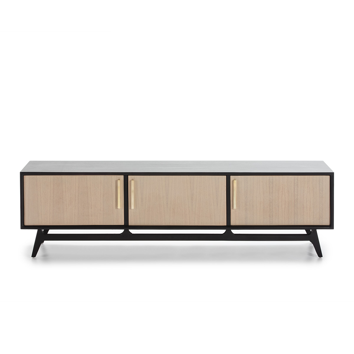 Mueble TV 160x40x45 Madera Negro/Natural con Pátina Gris