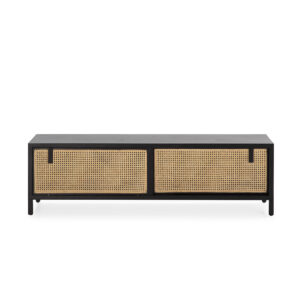 Mueble TV 160x42x48 Madera/Ratán Negro/Natural