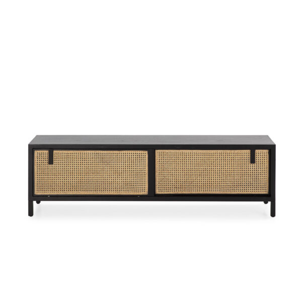 Mueble TV 160x42x48 Madera/Ratán Negro/Natural