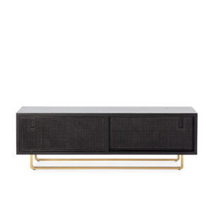 Mueble TV 160x42x52 Madera/Ratán/Metal Negro/Dorado