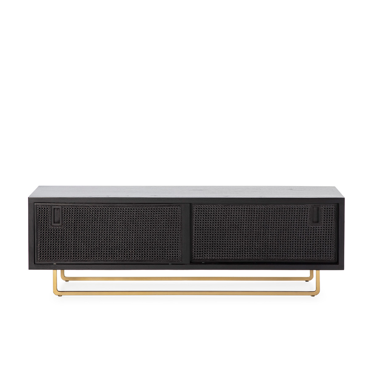 Mueble TV 160x42x52 Madera/Ratán/Metal Negro/Dorado