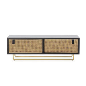 Mueble TV 160x42x52 Madera/Ratán/Metal Negro/Natural/Dorado