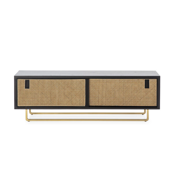 Mueble TV 160x42x52 Madera/Ratán/Metal Negro/Natural/Dorado