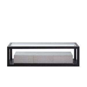 Mueble TV 160x45x45 Cristal/Madera de Cedro Negro/Natural con Pátina Gris