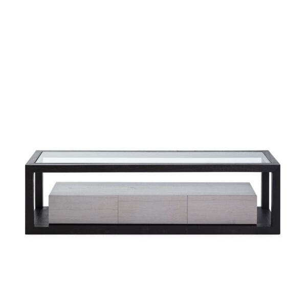Mueble TV 160x45x45 Cristal/Madera de Cedro Negro/Natural con Pátina Gris