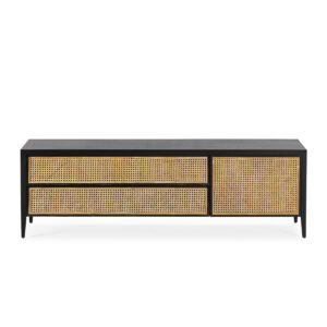 Mueble TV 160x45x50 Madera de Cedro/Ratán -- Negro/Natural