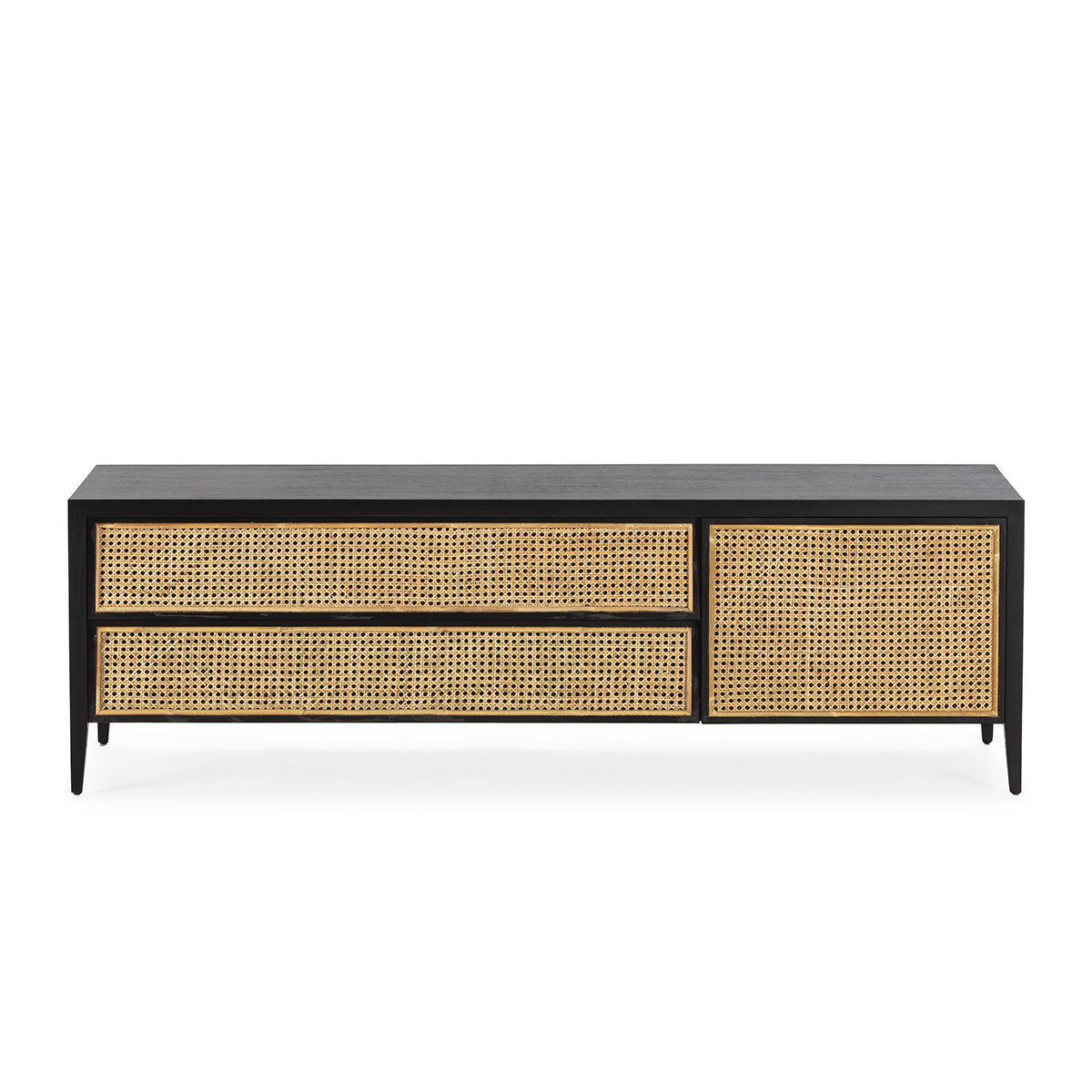 Mueble TV 160x45x50 Madera de Cedro/Ratán -- Negro/Natural
