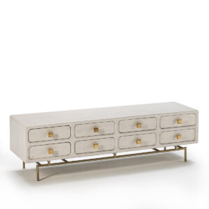 Mueble TV 160x45x50 Metal Oro/Madera Blanco 8 Cajones