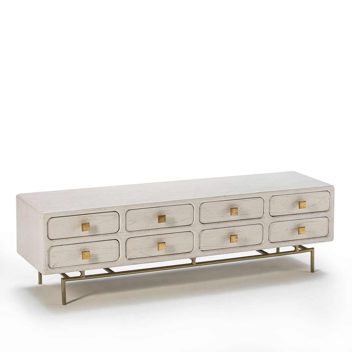 Mueble TV 160x45x50 Metal Oro/Madera Blanco 8 Cajones