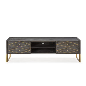 Mueble TV 176x45x55 Madera Gris/Metal Dorado