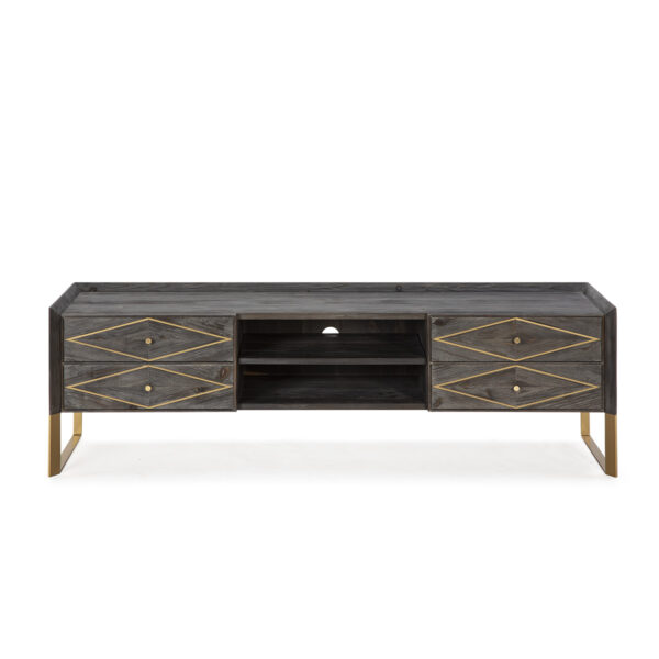 Mueble TV 176x45x55 Madera Gris/Metal Dorado