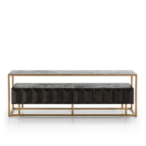 Mueble TV 180x45x61 Madera Marrón Oscuro/Metal Dorado