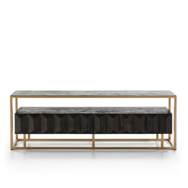 Mueble TV 180x45x61 Madera Marrón Oscuro/Metal Dorado