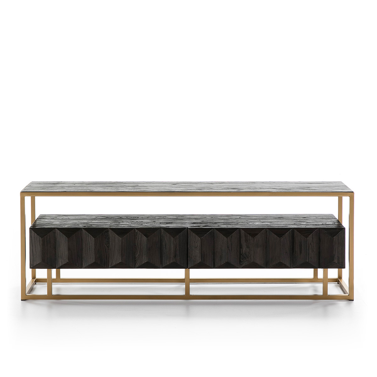 Mueble TV 180x45x61 Madera Marrón Oscuro/Metal Dorado