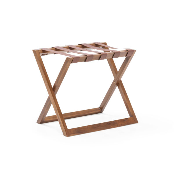 Portamaletas 66X46X56 Madera de Teca/Cuero -- Marrón