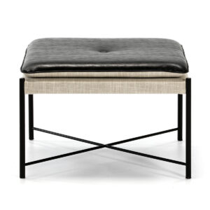 Puff 60x60x41 Metal Negro/Tela Gris/P.Piel Negro
