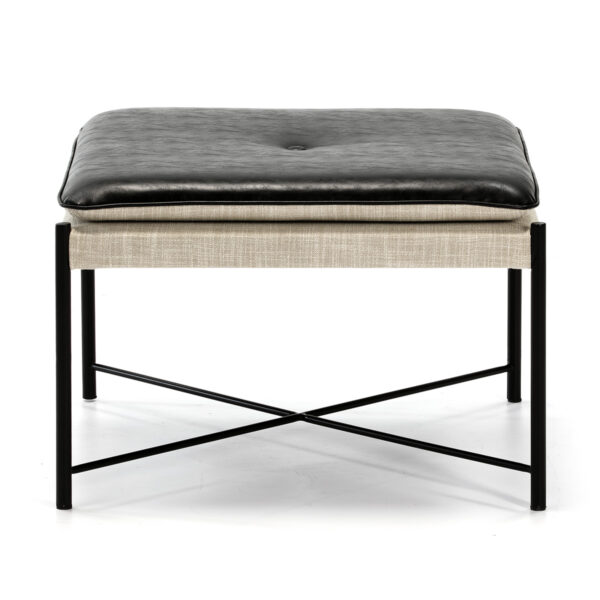 Puff 60x60x41 Metal Negro/Tela Gris/P.Piel Negro