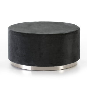 Puff 90x90x45 Terciopelo Negro/Metal Plateado