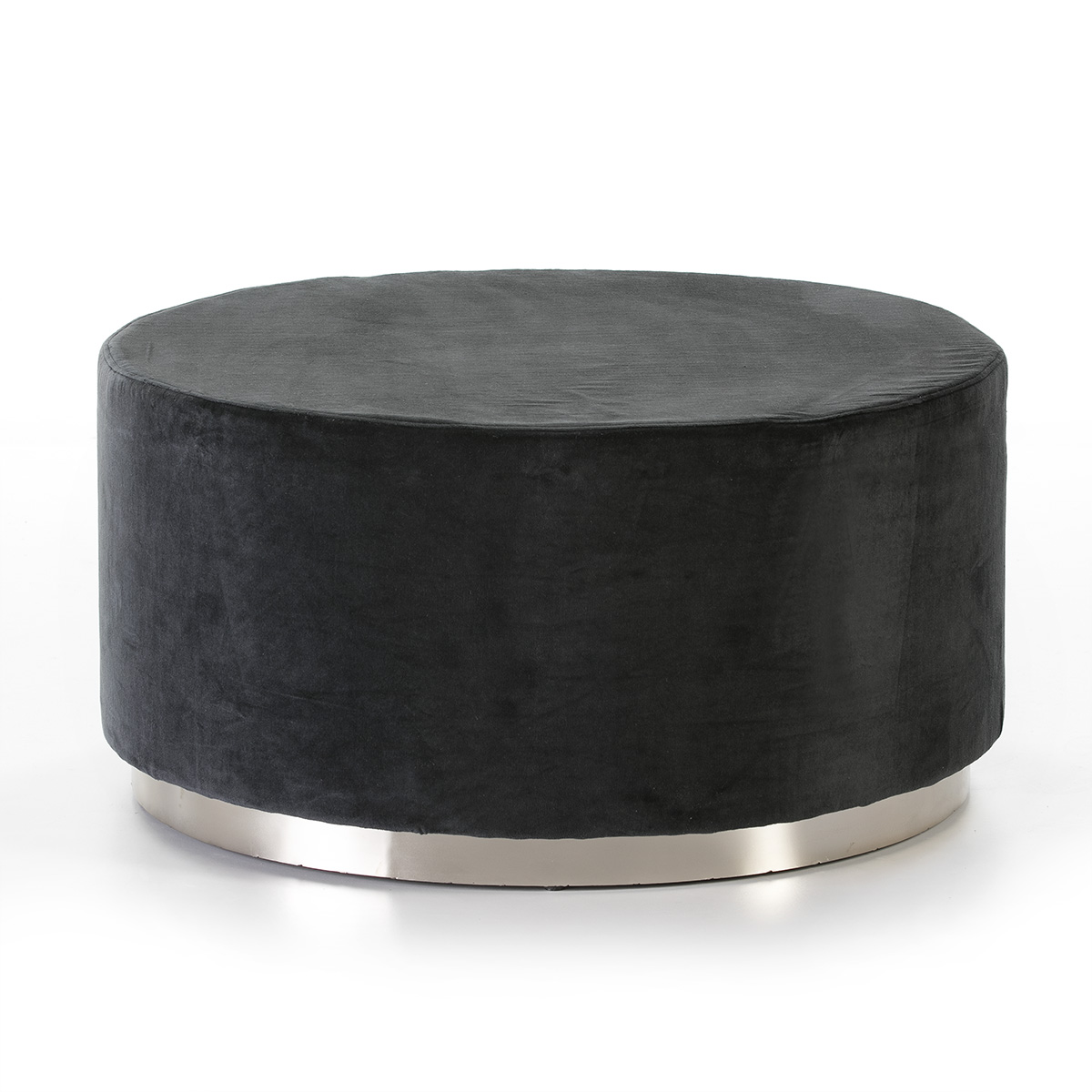 Puff 90x90x45 Terciopelo Negro/Metal Plateado
