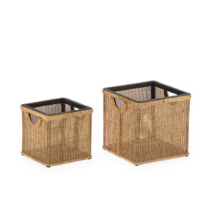 Set/2 Cesto 31x31x31 / 25x25x25 Madera de Abeto/Ratán -- Negro/Natural