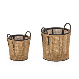 Set/2 Cesto 34x32x36 / 27x24x28 Madera de Abeto/Ratán -- Negro/Natural