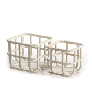 Set/2 Cesto 39x40x31 / 30x31x29 Madera Blanco Antique