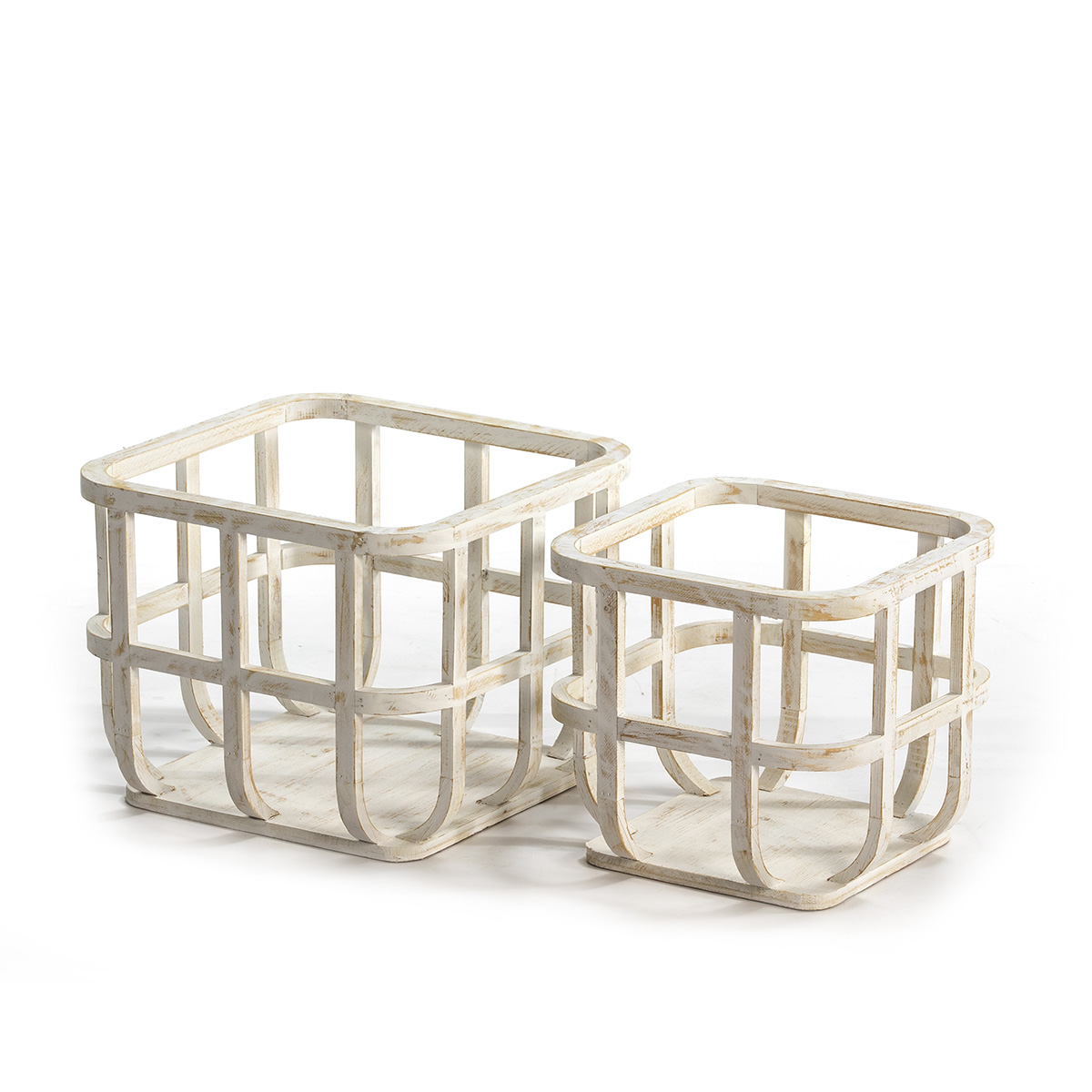 Set/2 Cesto 39x40x31 / 30x31x29 Madera Blanco Antique