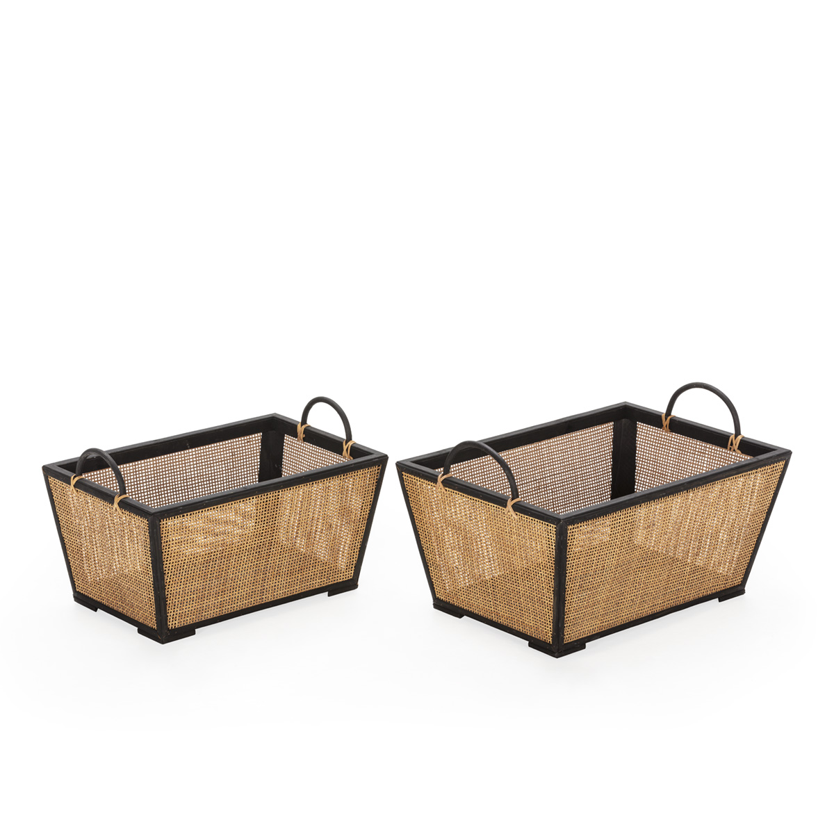 Set/2 Cesto 52x35x30 / 47x28x28 Madera de Abeto/Ratán -- Negro/Natural