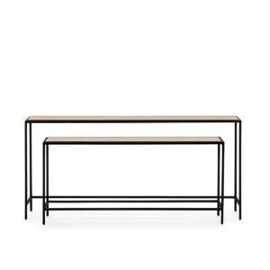 Set/2 Consolas 148x24x70/122x24x56 Mármol Travertino/Metal -- Negro