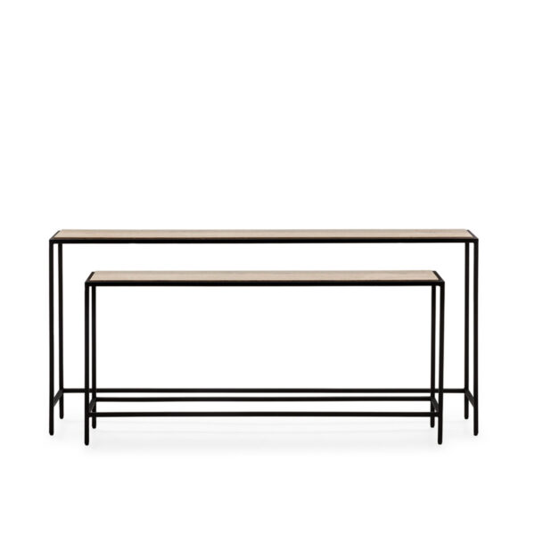 Set/2 Consolas 148x24x70/122x24x56 Mármol Travertino/Metal -- Negro