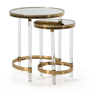 Set/2 Mesa Auxiliar 48x48x59 / 35x35x52 Acrilico Transparente/Espejo/Metal Dorado