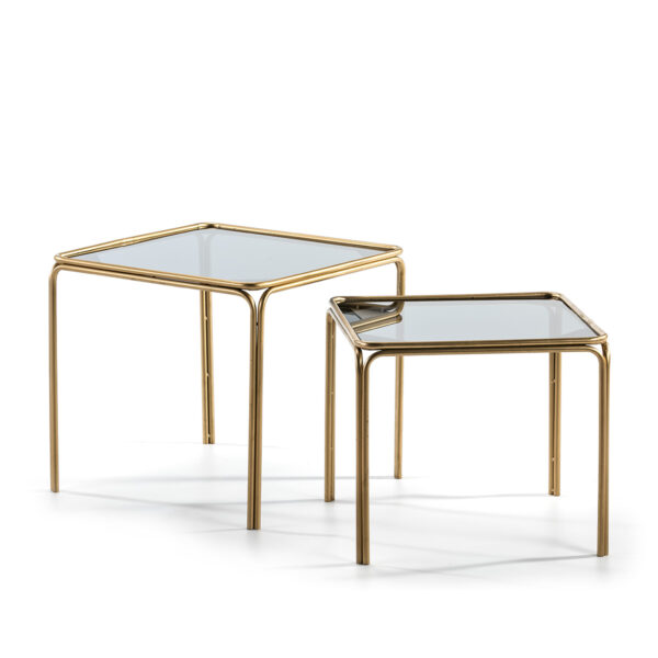 Set/2 Mesa Auxiliar 51x51x47 / 46x46x41 Cristal Ahumado/Metal Dorado